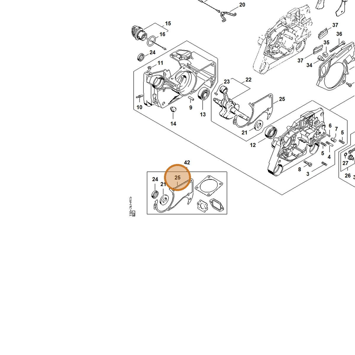 STIHL part 1125-029-0500 — IPL diagram snippet (6x zoom, amber highlight)