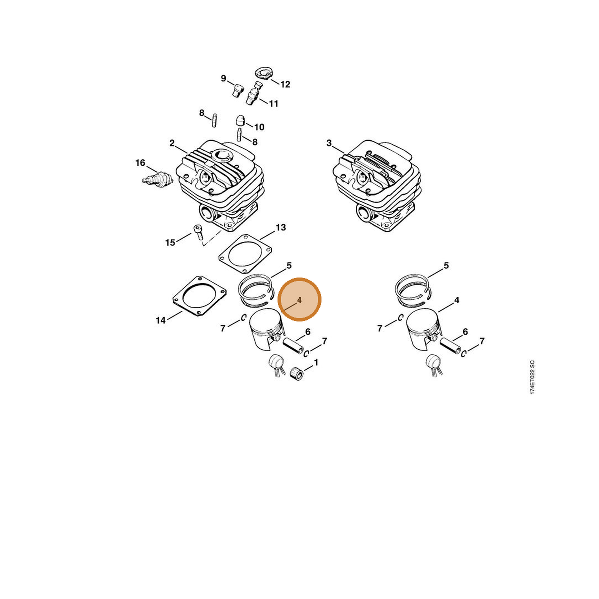 STIHL part 1125-030-2001 — IPL diagram snippet (6x zoom, amber highlight)