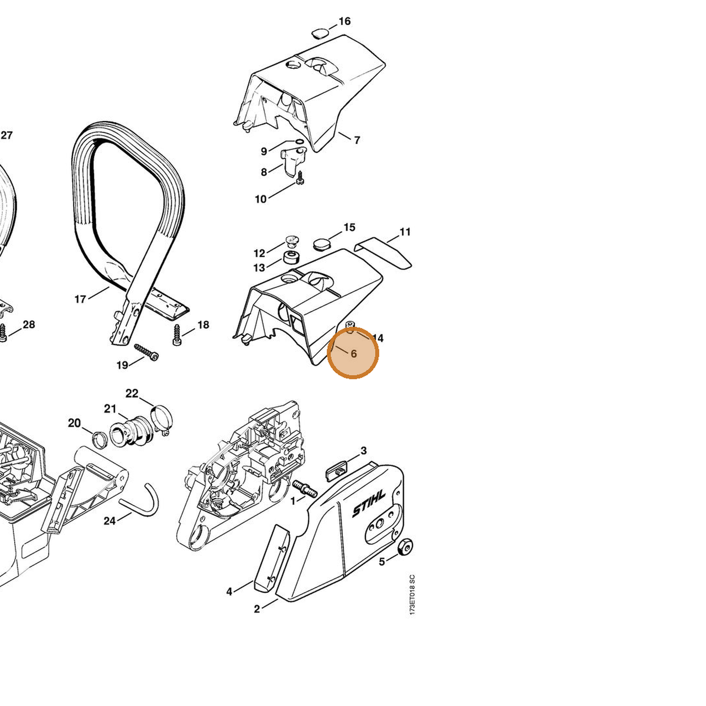 STIHL part 1125-080-1622 — IPL diagram snippet (6x zoom, amber highlight)