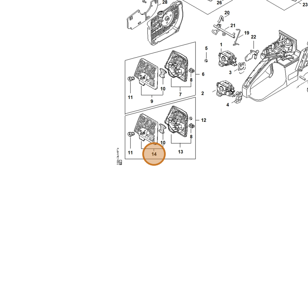 STIHL part 1125-120-1622 — IPL diagram snippet (6x zoom, amber highlight)