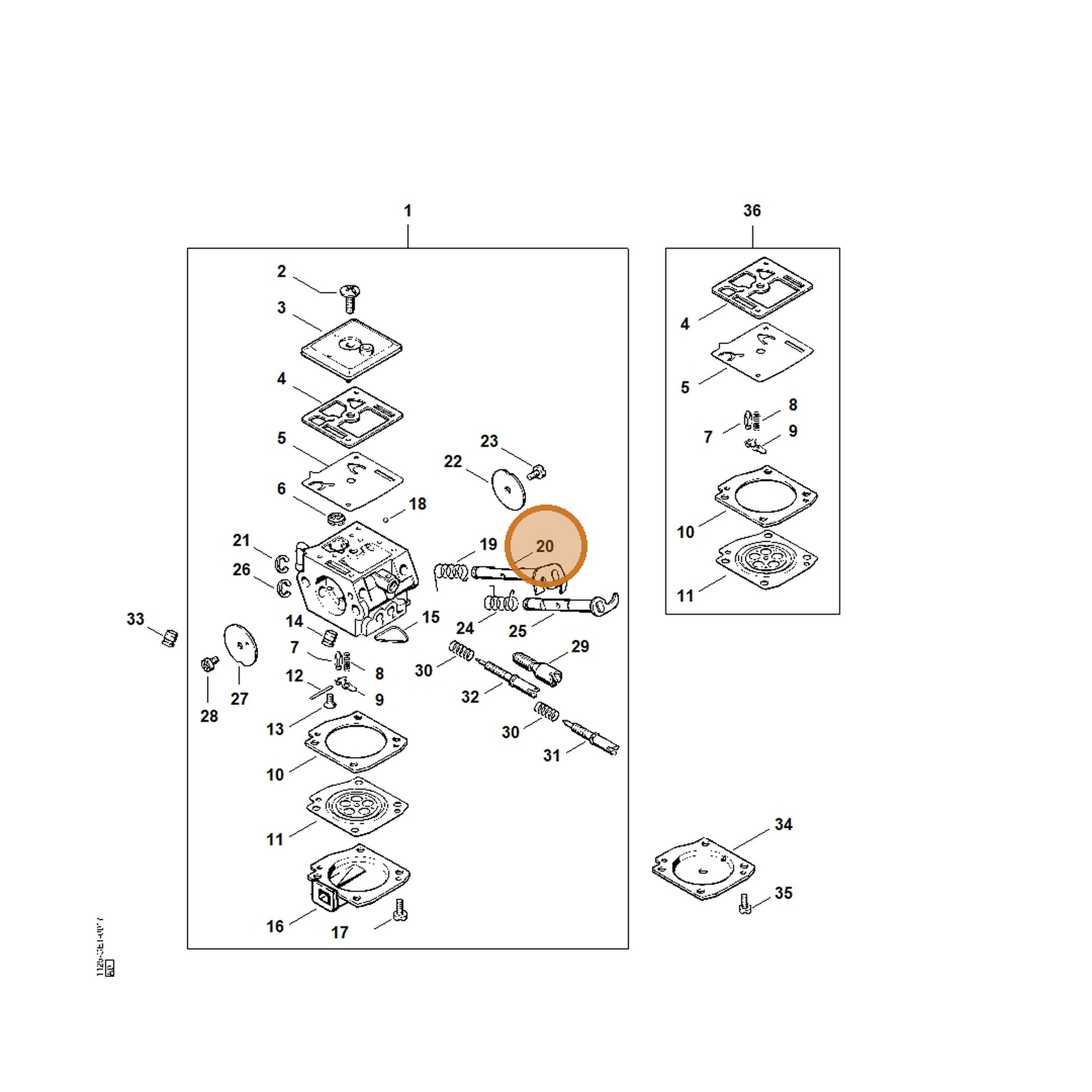 STIHL part 1125-120-7101 — IPL diagram snippet (6x zoom, amber highlight)