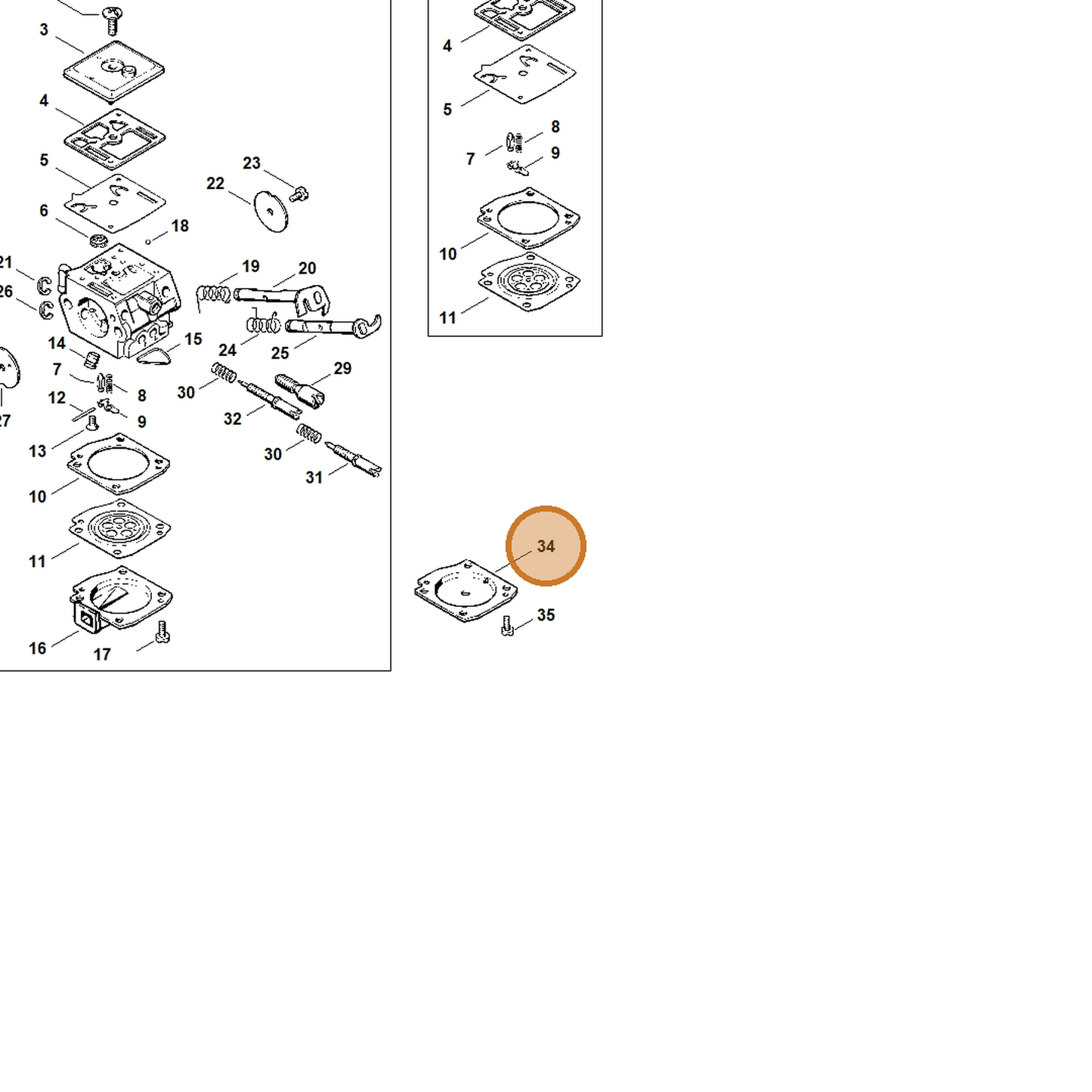 STIHL part 1125-121-0803 — IPL diagram snippet (6x zoom, amber highlight)
