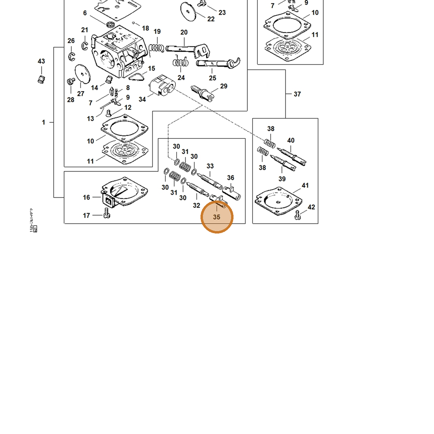 STIHL part 1125-121-2700 — IPL diagram snippet (6x zoom, amber highlight)