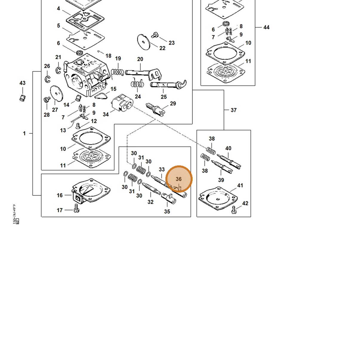 STIHL part 1125-121-2701 — IPL diagram snippet (6x zoom, amber highlight)