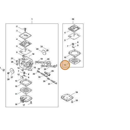 STIHL part 1125-121-4700 — IPL diagram snippet (6x zoom, amber highlight)