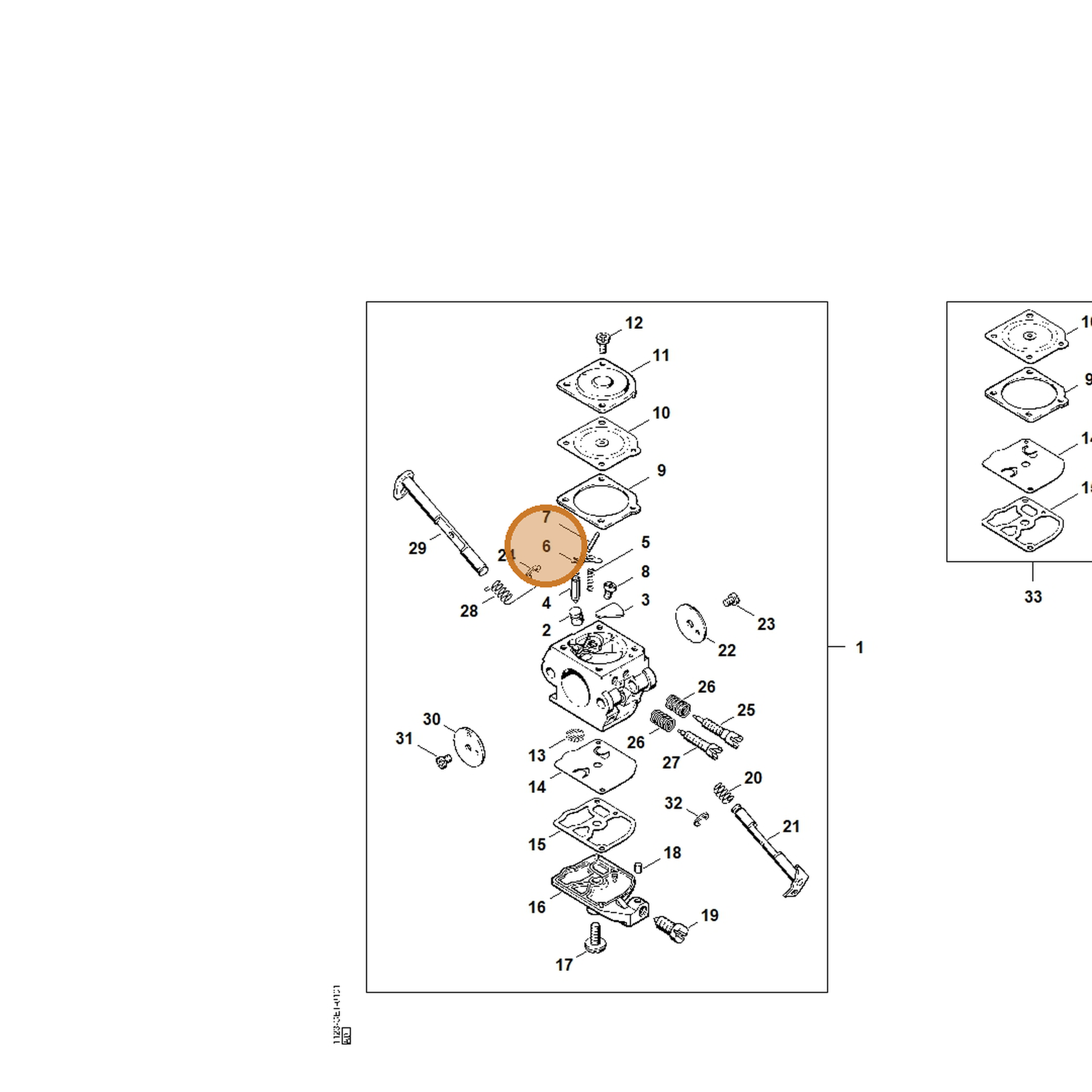 STIHL part 1125-121-5000 — IPL diagram snippet (6x zoom, amber highlight)