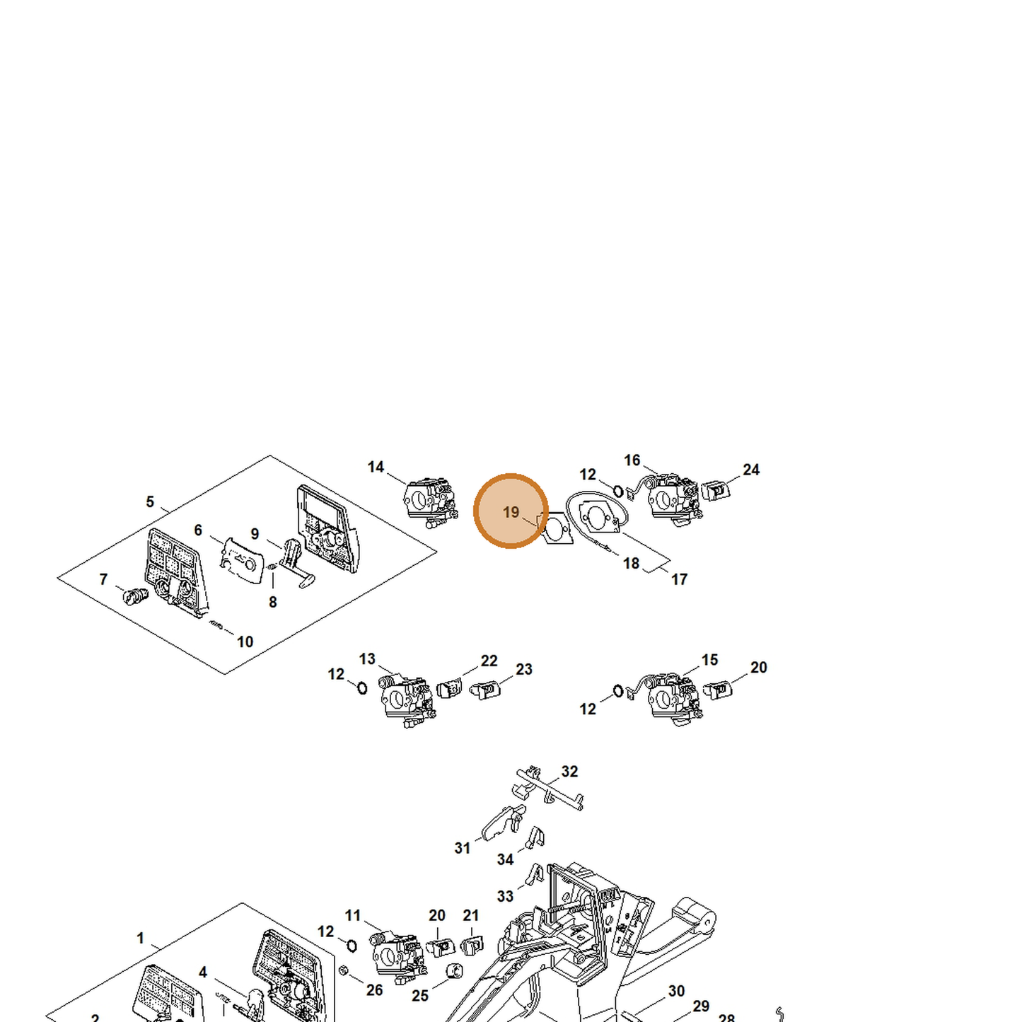 STIHL part 1125-121-9900 — IPL diagram snippet (6x zoom, amber highlight)