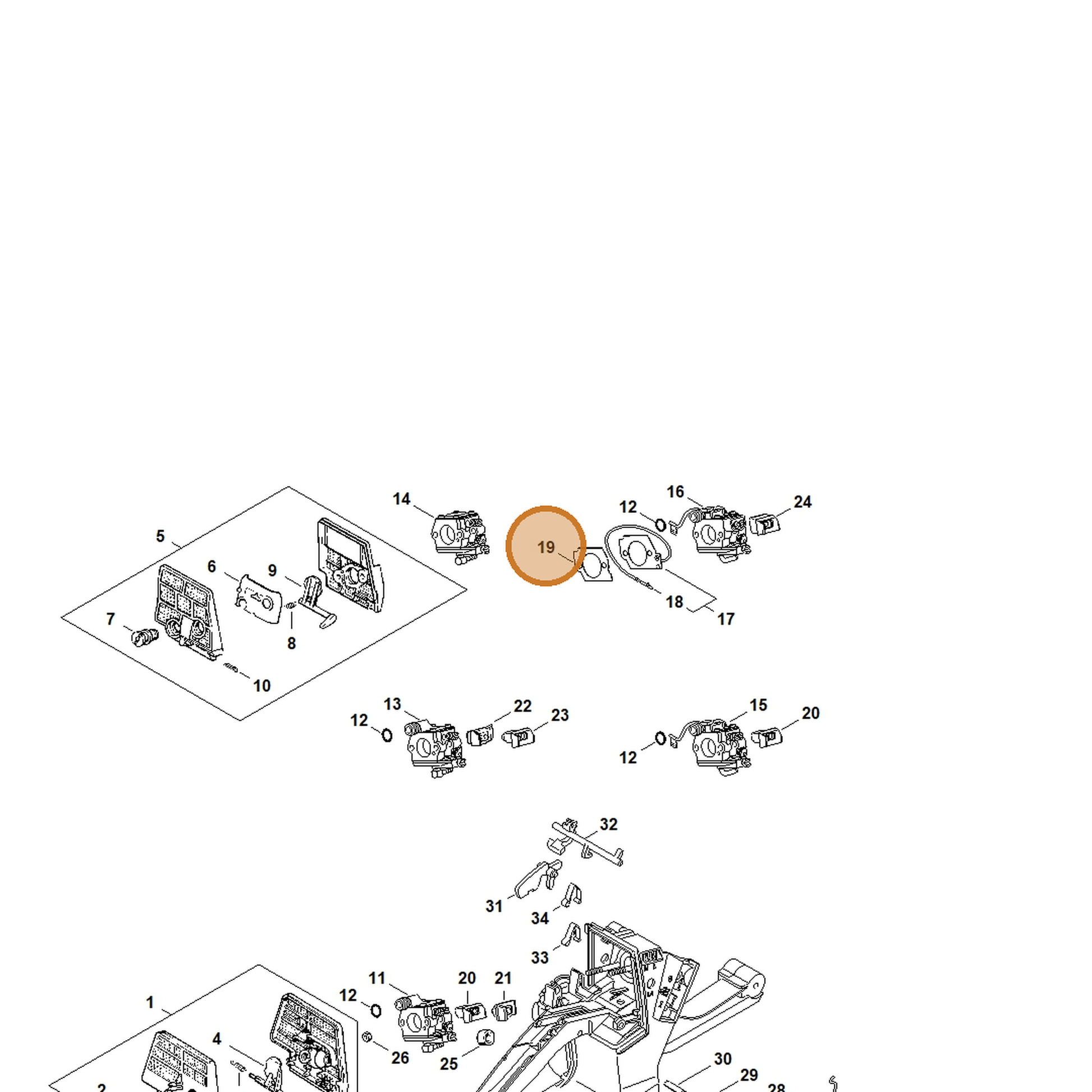 STIHL part 1125-121-9900 — IPL diagram snippet (6x zoom, amber highlight)