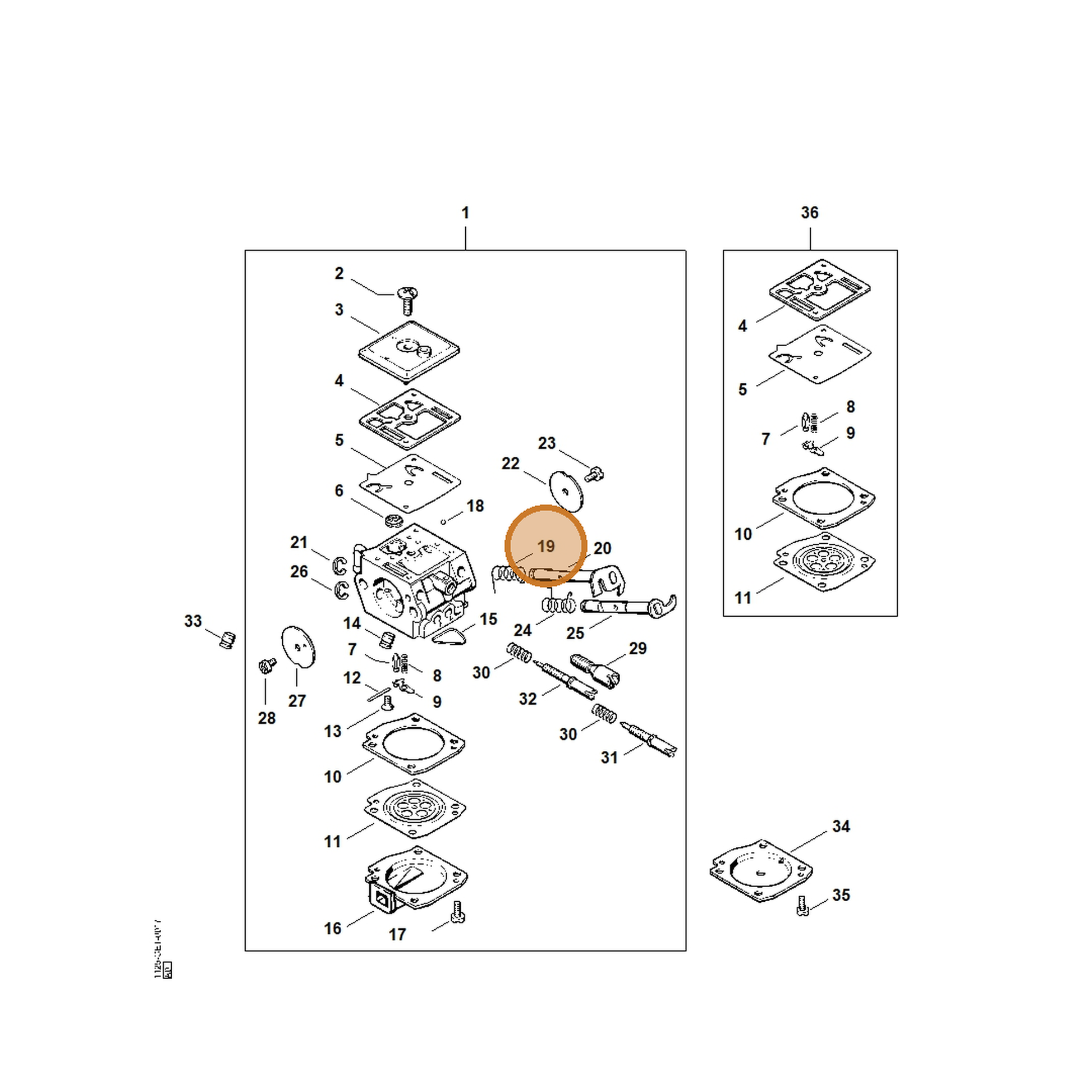 STIHL part 1125-122-3202 — IPL diagram snippet (6x zoom, amber highlight)