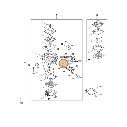 STIHL part 1125-122-3203 — IPL diagram snippet (6x zoom, amber highlight)