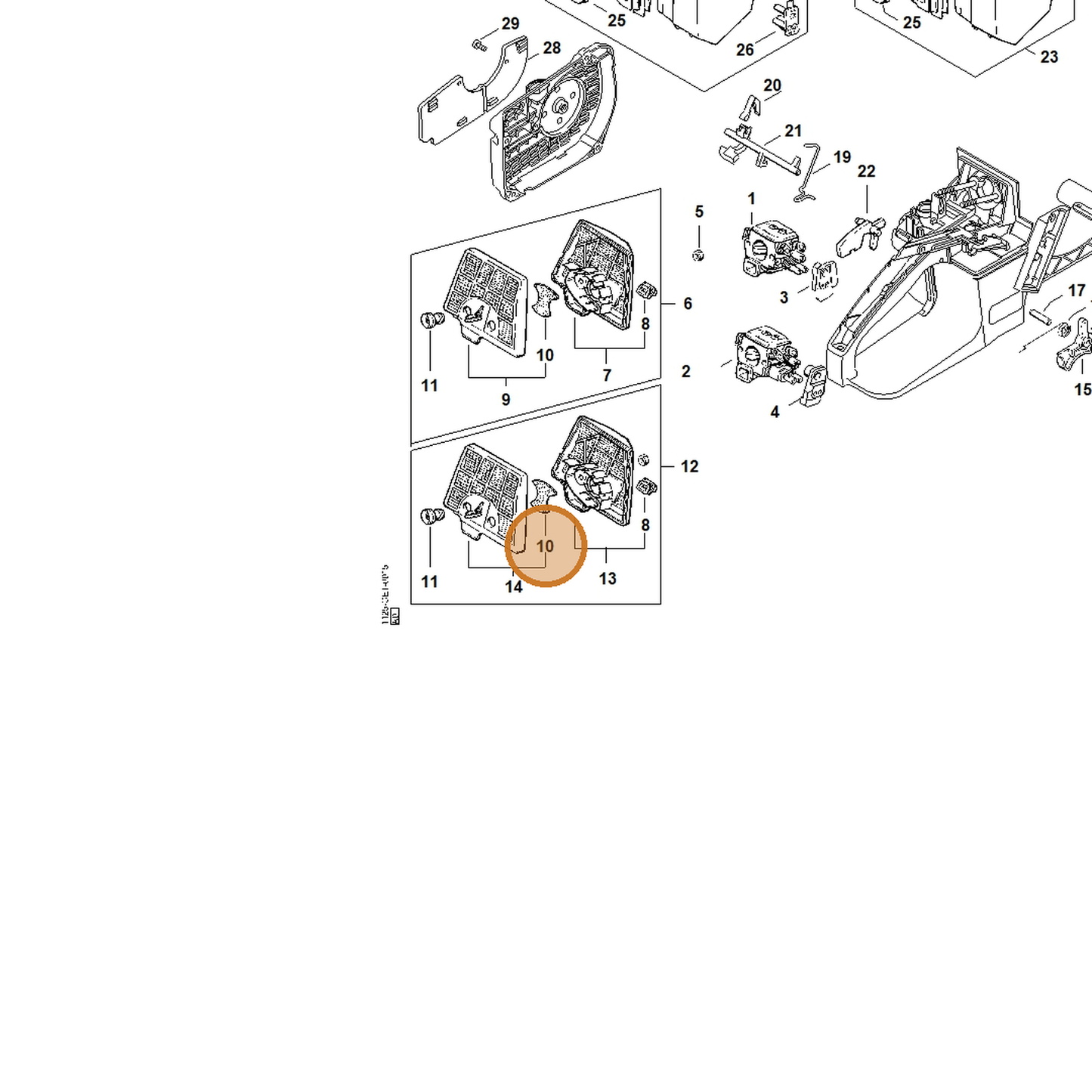 STIHL part 1125-122-4900 — IPL diagram snippet (6x zoom, amber highlight)