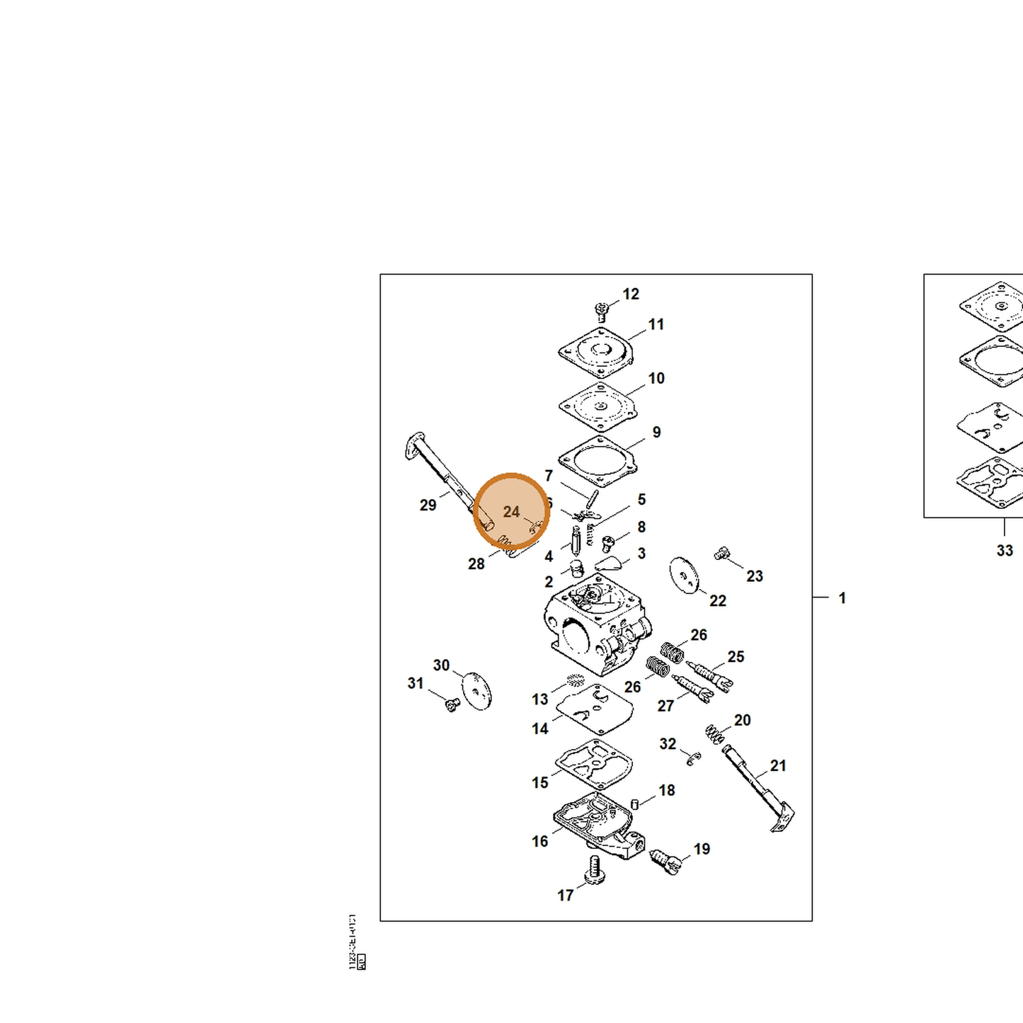 STIHL part 1125-122-9001 — IPL diagram snippet (6x zoom, amber highlight)