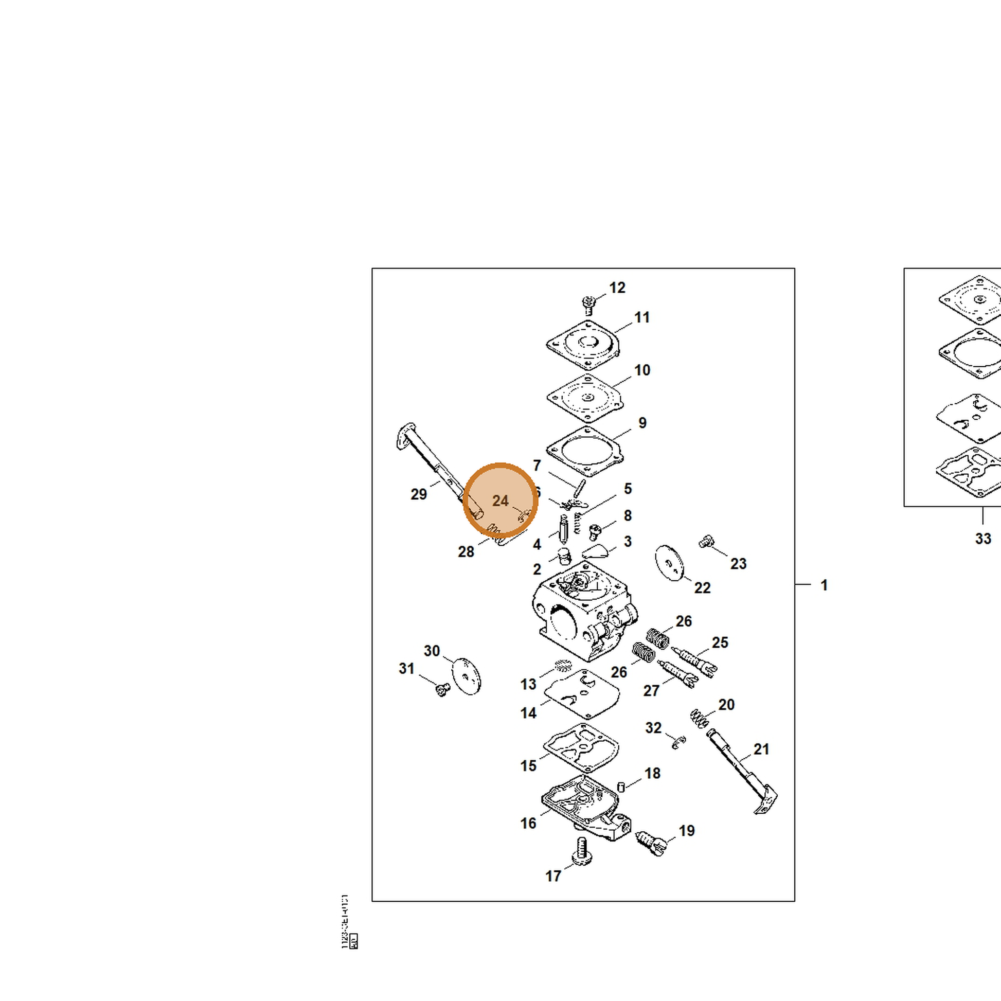 STIHL part 1125-122-9001 — IPL diagram snippet (6x zoom, amber highlight)