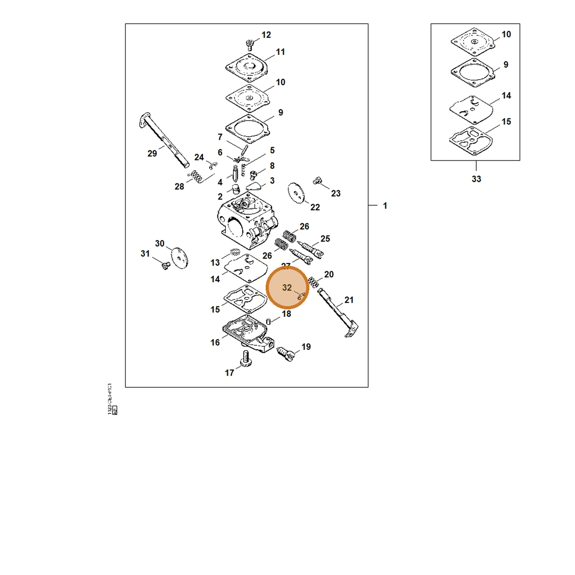 STIHL part 1125-122-9002 — IPL diagram snippet (6x zoom, amber highlight)