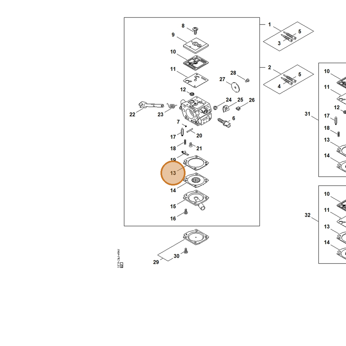 STIHL part 1125-129-0901 — IPL diagram snippet (6x zoom, amber highlight)