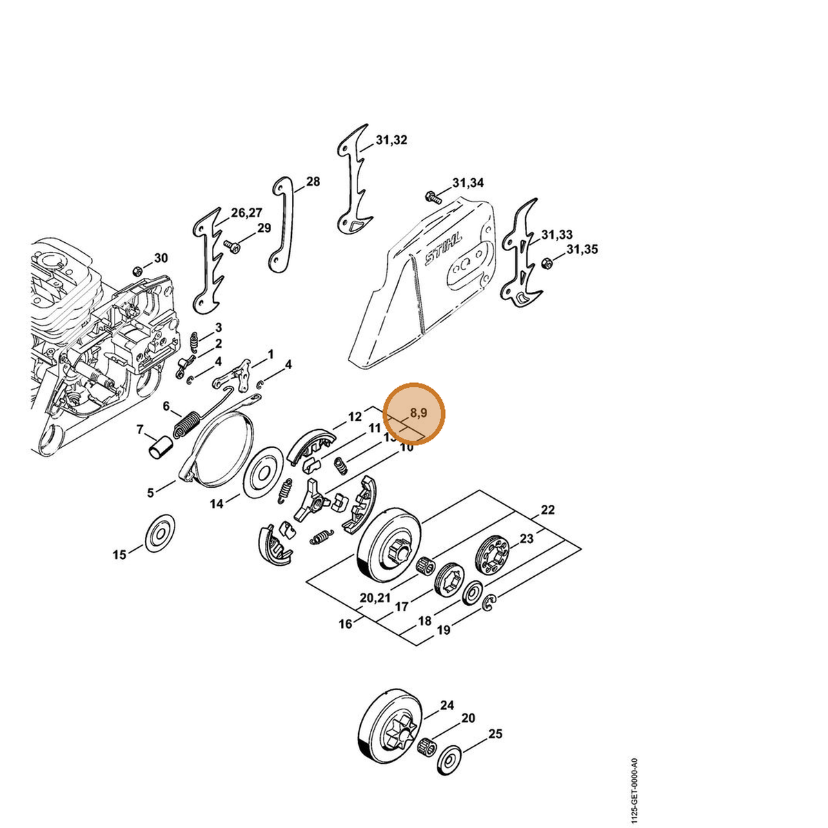 STIHL part 1125-160-2052 — IPL diagram snippet (6x zoom, amber highlight)