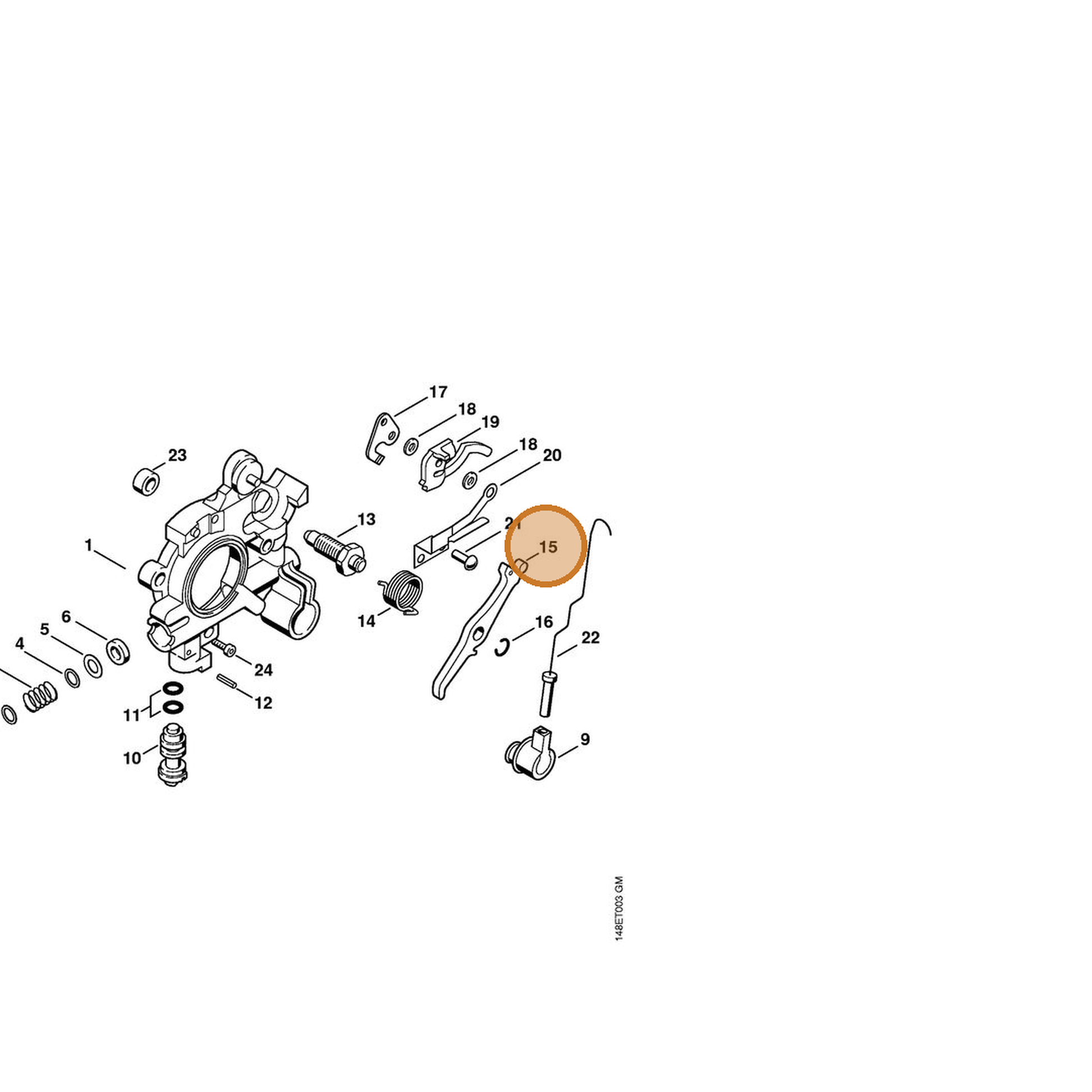 STIHL part 1125-160-5010 — IPL diagram snippet (6x zoom, amber highlight)