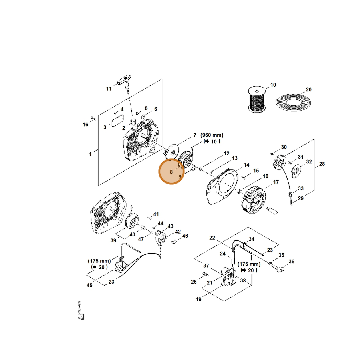 STIHL part 1125-195-0401 — IPL diagram snippet (6x zoom, amber highlight)