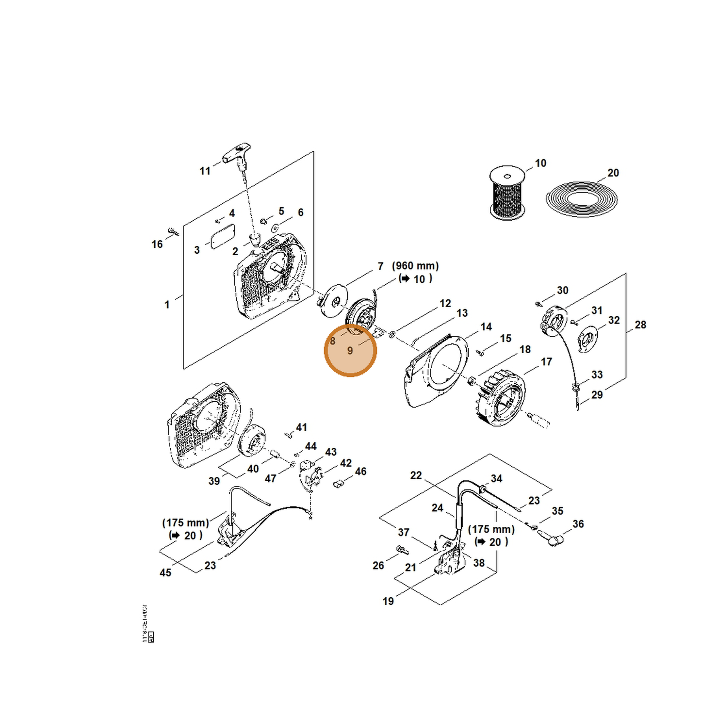 STIHL part 1125-195-7200 — IPL diagram snippet (6x zoom, amber highlight)