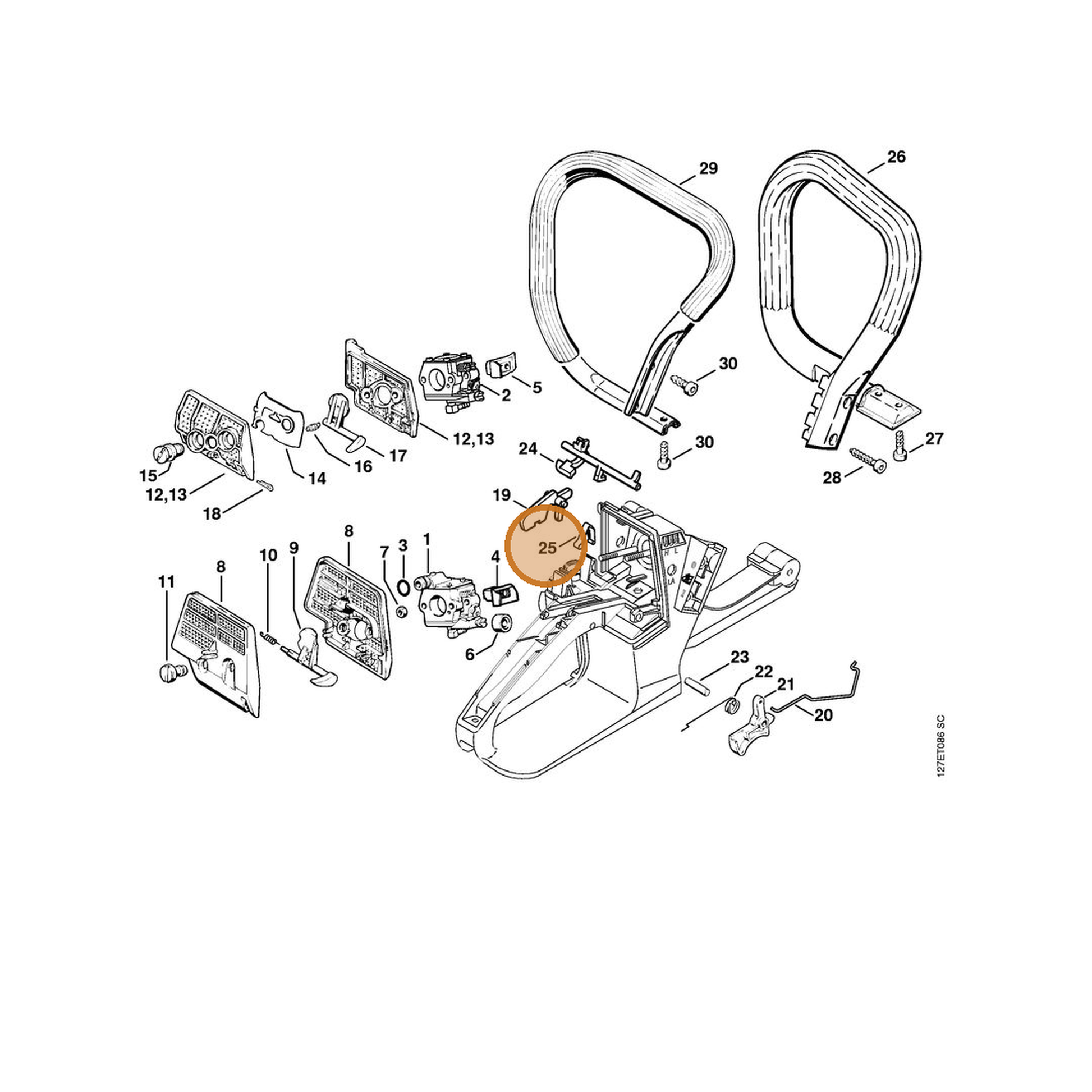 STIHL part 1125-442-1601 — IPL diagram snippet (6x zoom, amber highlight)