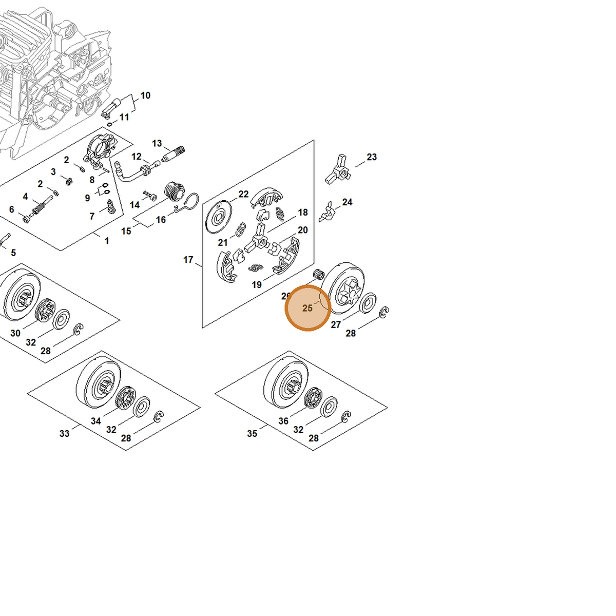STIHL part 1125-640-2008 — IPL diagram snippet (6x zoom, amber highlight)