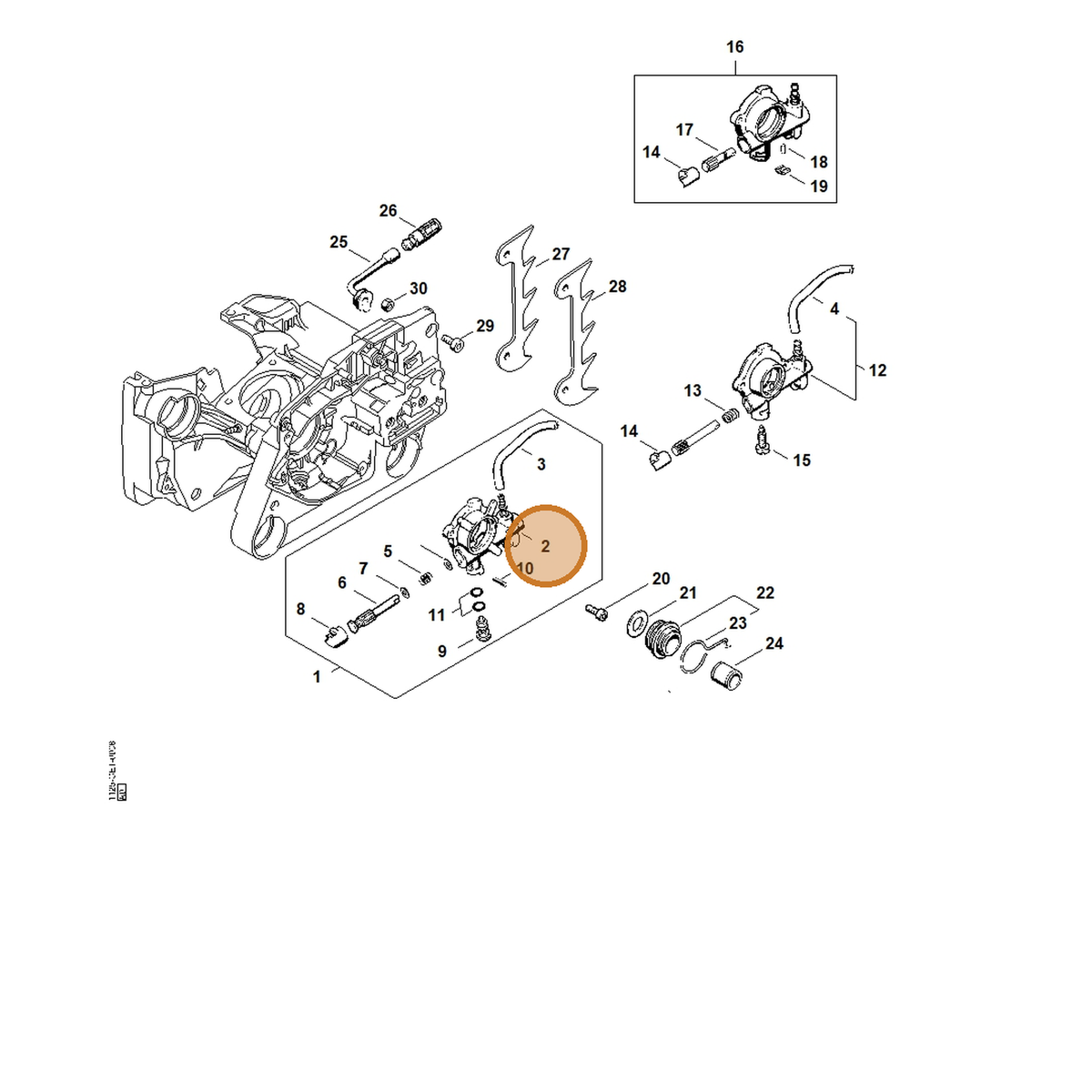 STIHL part 1125-640-3001 — IPL diagram snippet (6x zoom, amber highlight)