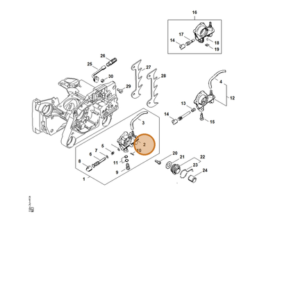 STIHL part 1125-640-3001 — IPL diagram snippet (6x zoom, amber highlight)