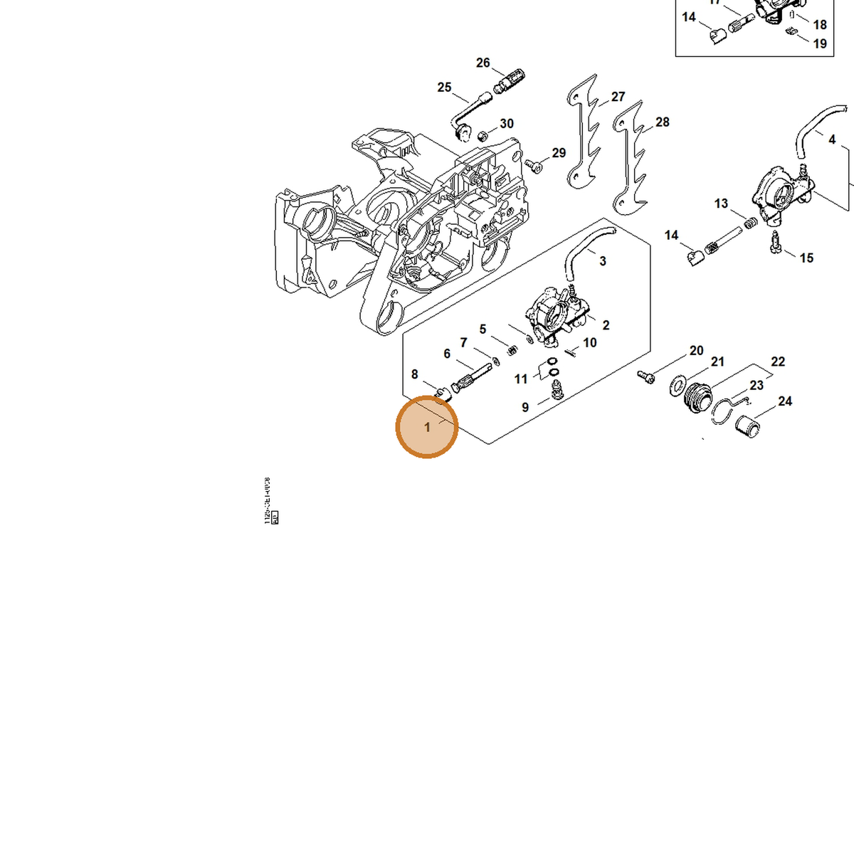 STIHL part 1125-640-3201 — IPL diagram snippet (6x zoom, amber highlight)