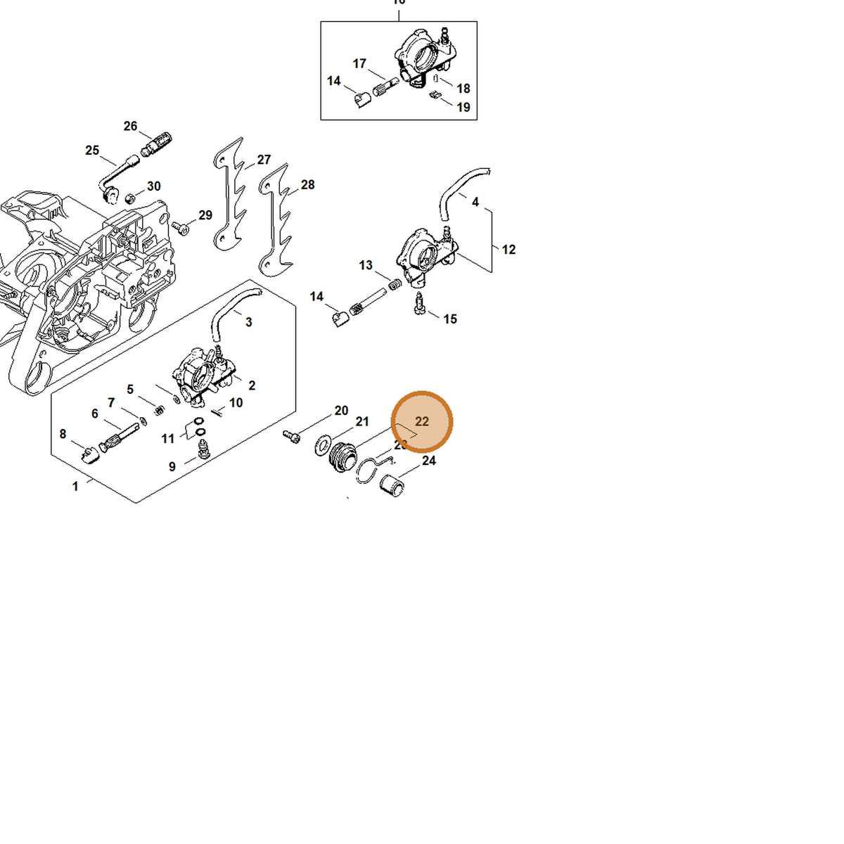STIHL part 1125-640-7110 — IPL diagram snippet (6x zoom, amber highlight)
