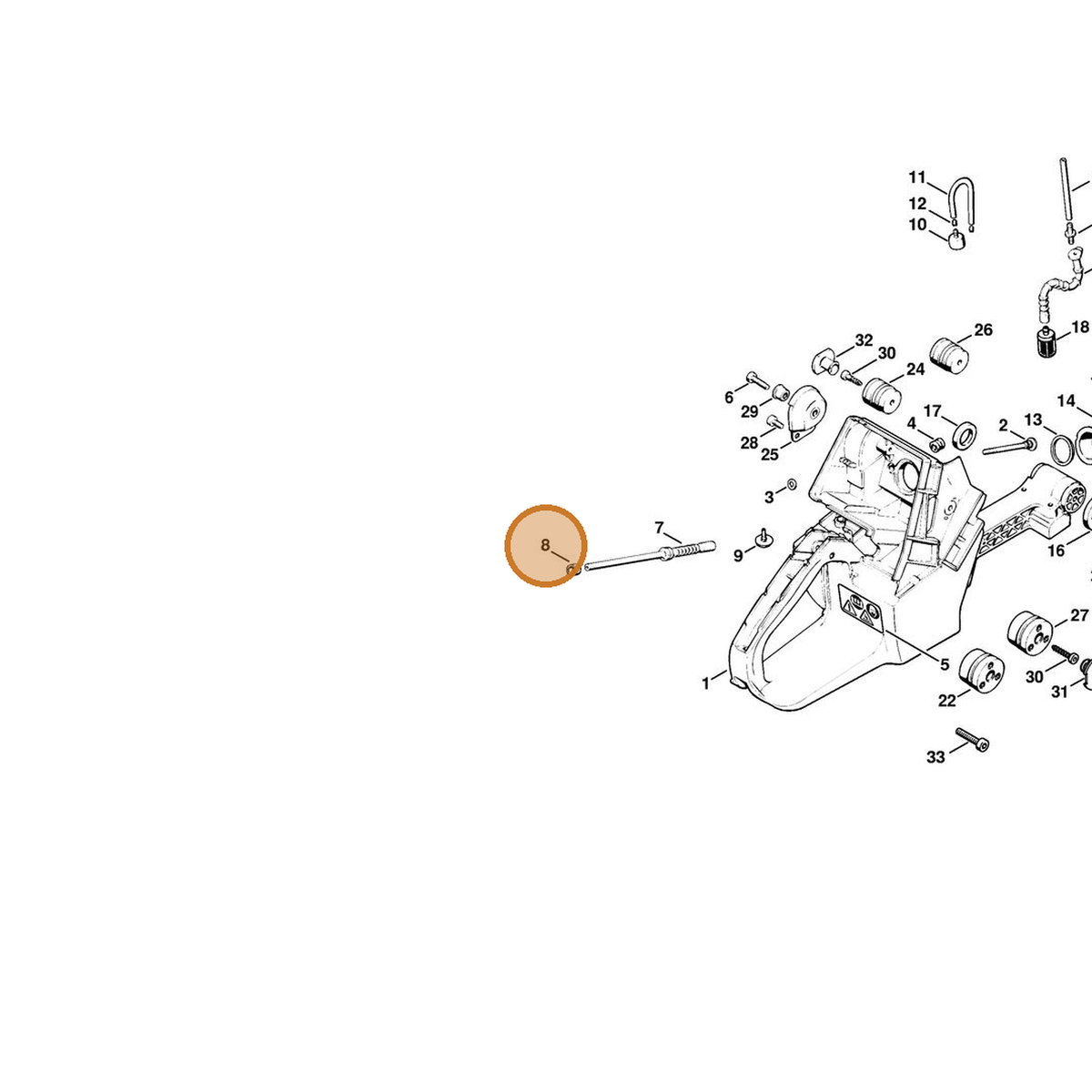 STIHL part 1125-647-8200 — IPL diagram snippet (6x zoom, amber highlight)
