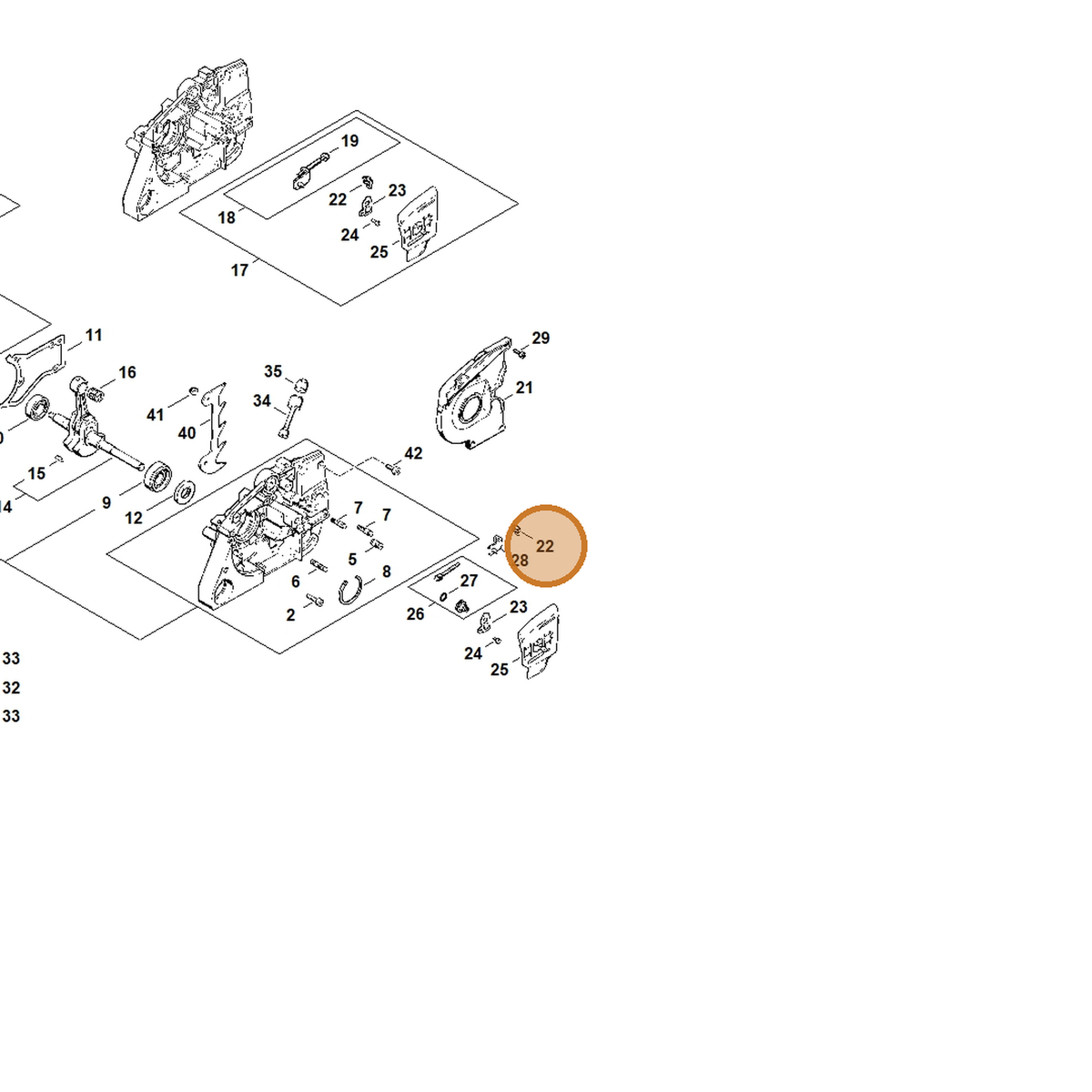 STIHL part 1125-664-1400 — IPL diagram snippet (6x zoom, amber highlight)