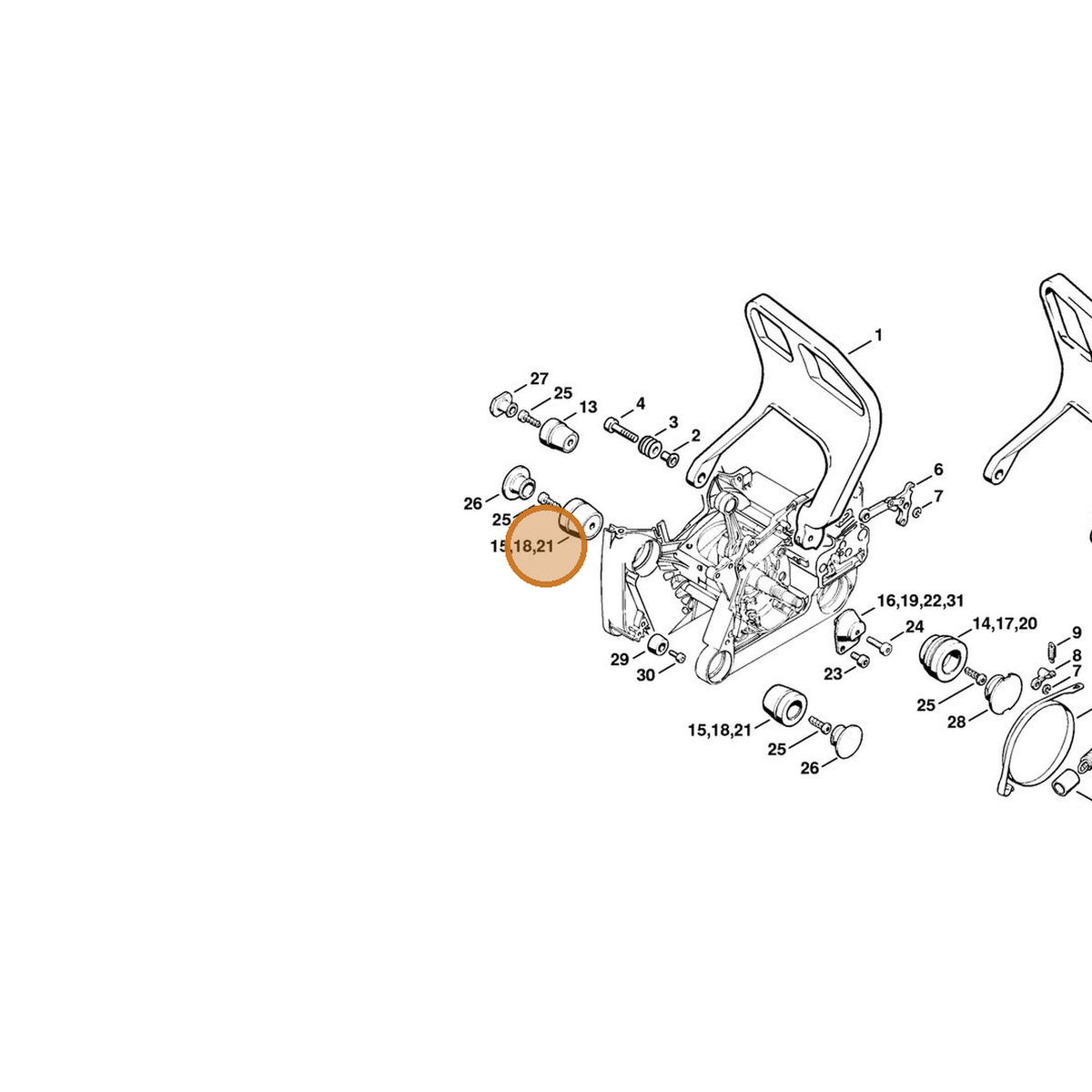 STIHL part 1125-790-9910 — IPL diagram snippet (6x zoom, amber highlight)