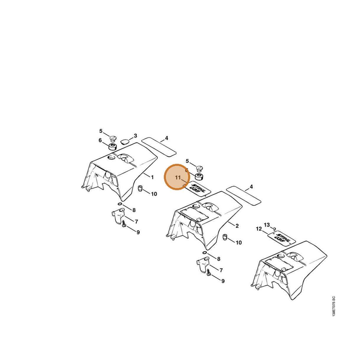 STIHL part 1125-967-1508 — IPL diagram snippet (6x zoom, amber highlight)