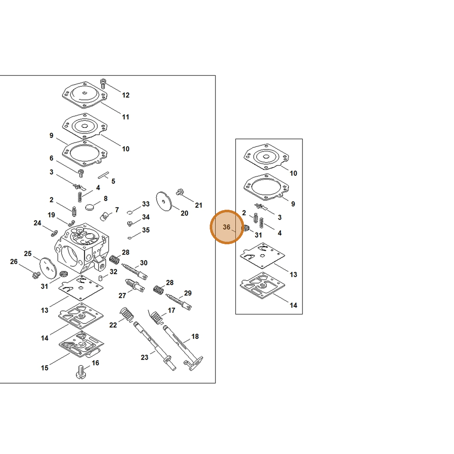 STIHL part 1127-007-1060 — IPL diagram snippet (6x zoom, amber highlight)