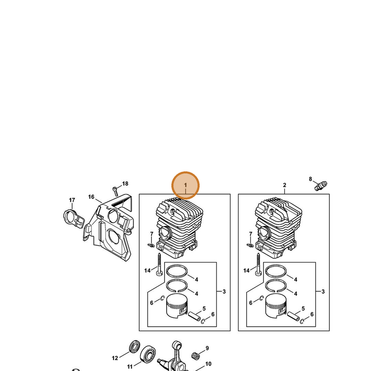 STIHL part 1127-020-1213 — IPL diagram snippet (6x zoom, amber highlight)