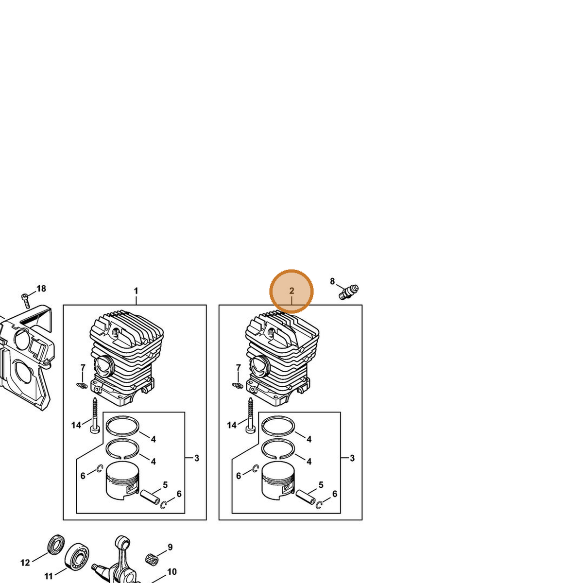 STIHL part 1127-020-1218 — IPL diagram snippet (6x zoom, amber highlight)