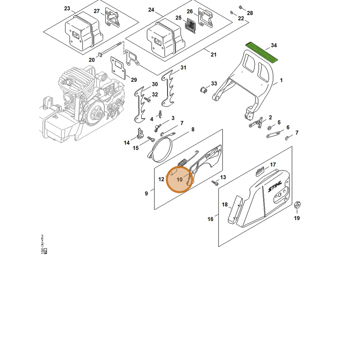 STIHL part 1127-021-1102 — IPL diagram snippet (6x zoom, amber highlight)