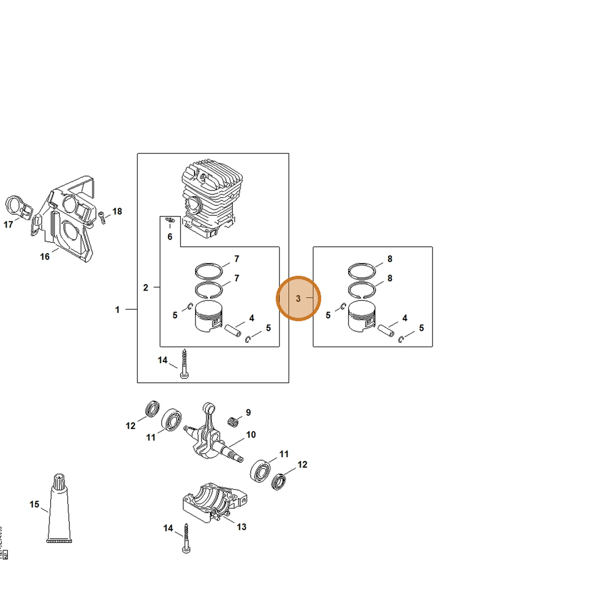 STIHL part 1127-030-2000 — IPL diagram snippet (6x zoom, amber highlight)