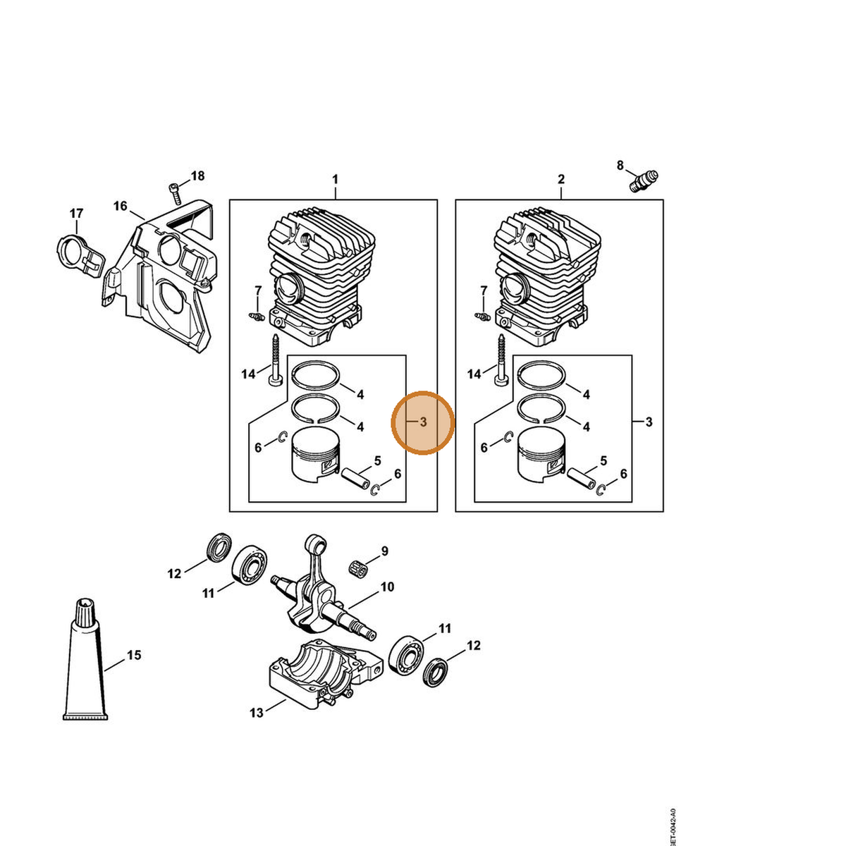 STIHL part 1127-030-2007 — IPL diagram snippet (6x zoom, amber highlight)
