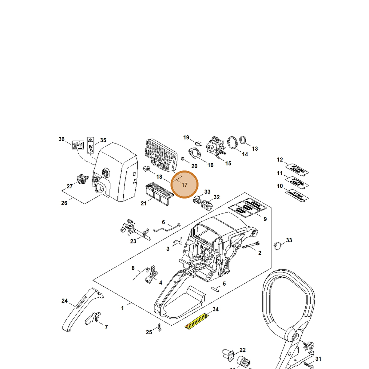 STIHL part 1127-120-1621 — IPL diagram snippet (6x zoom, amber highlight)