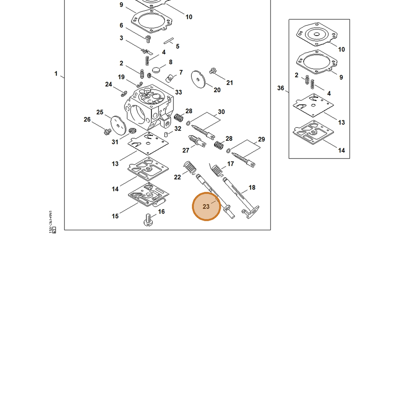 STIHL part 1127-120-7200 — IPL diagram snippet (6x zoom, amber highlight)