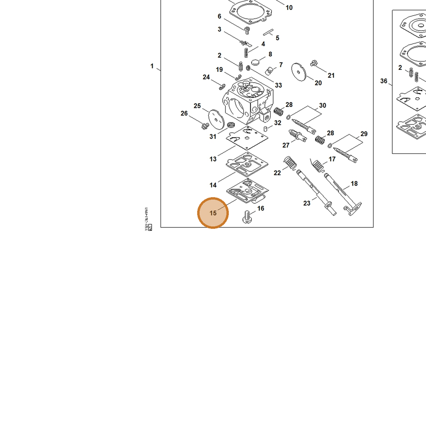 STIHL part 1127-121-0800 — IPL diagram snippet (6x zoom, amber highlight)
