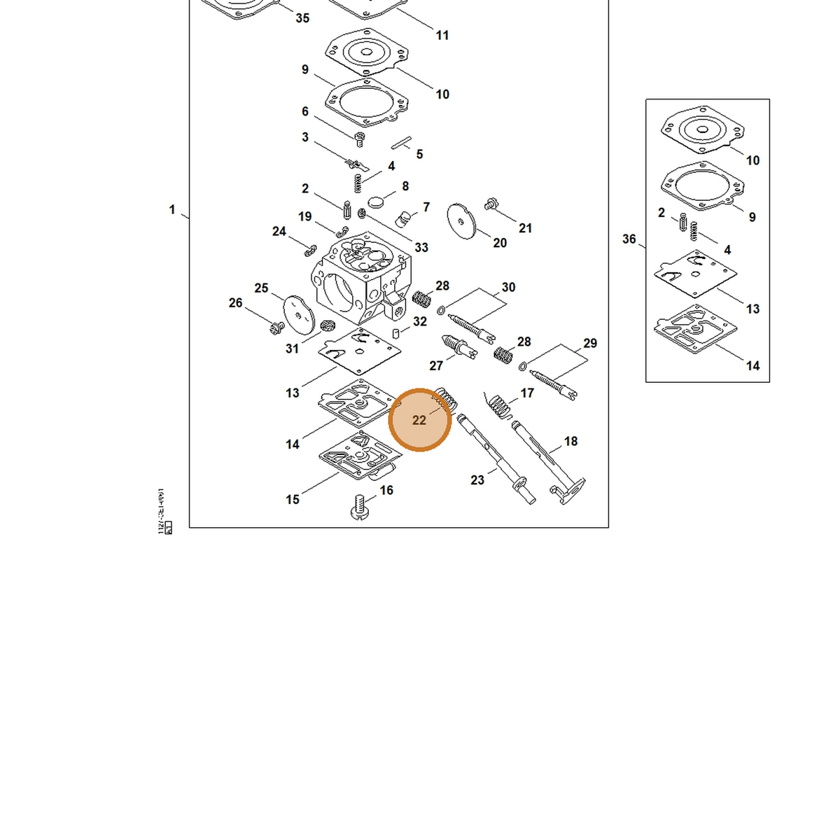STIHL part 1127-122-3200 — IPL diagram snippet (6x zoom, amber highlight)