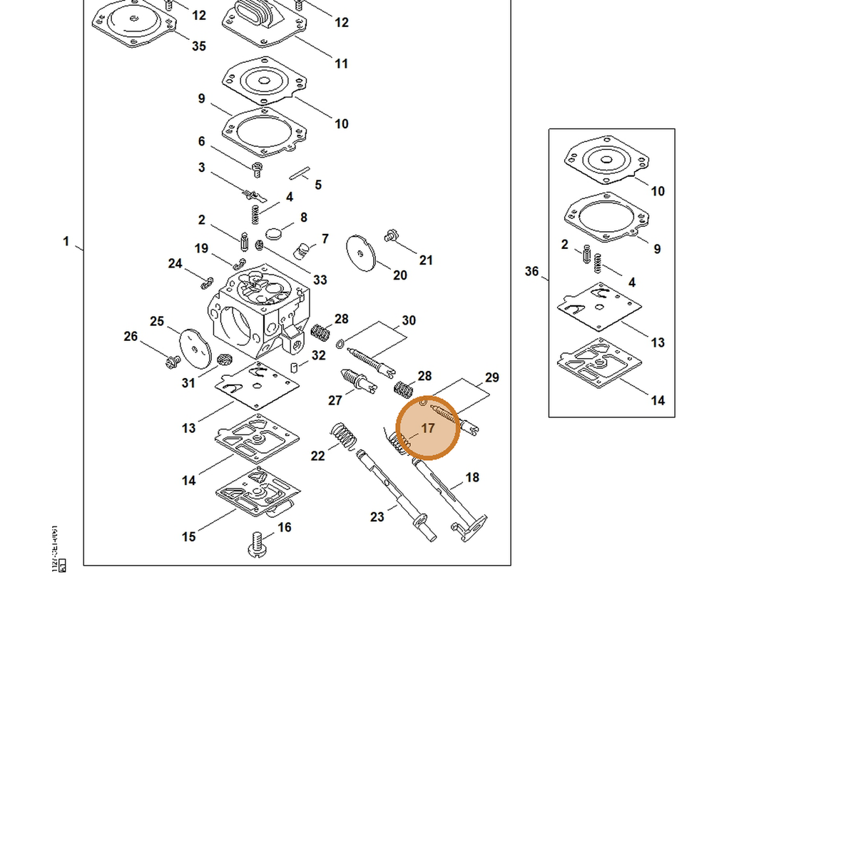 STIHL part 1127-122-3205 — IPL diagram snippet (6x zoom, amber highlight)