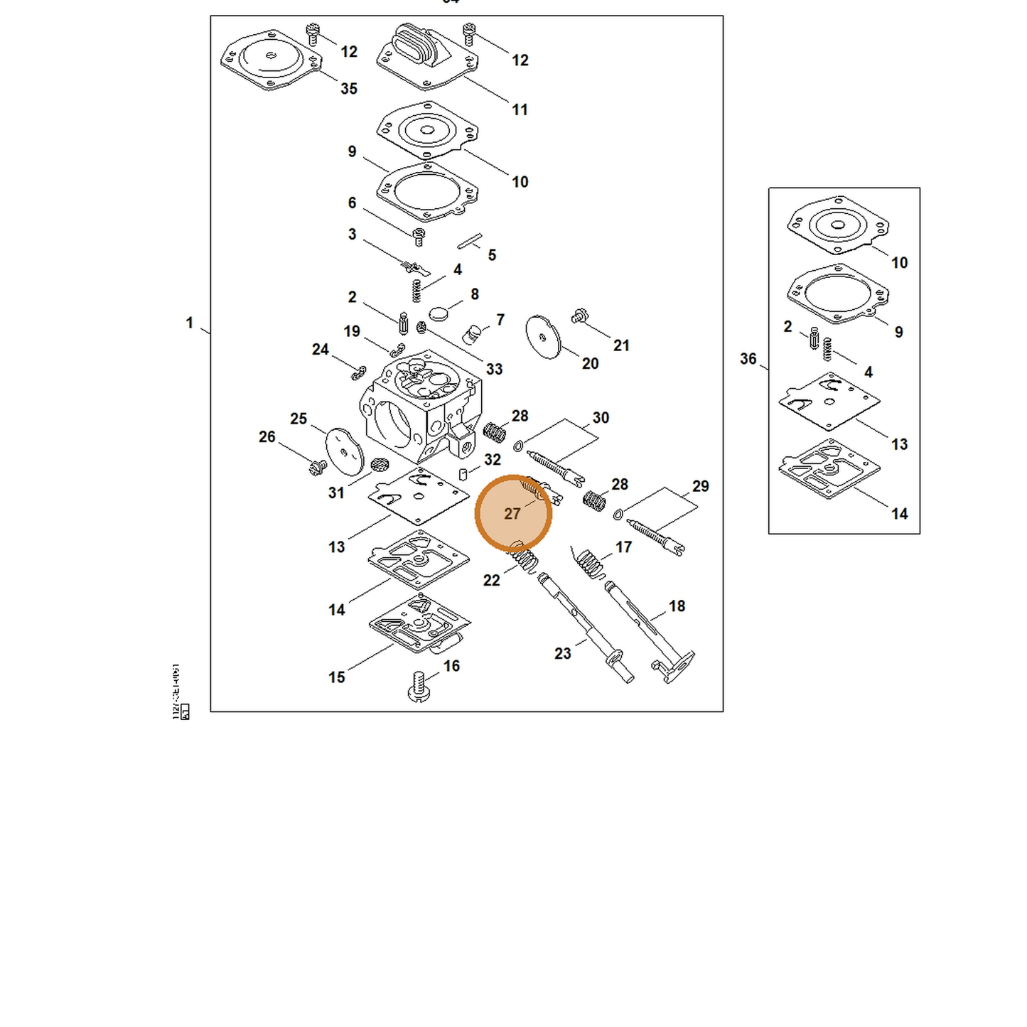 STIHL part 1127-122-6201 — IPL diagram snippet (6x zoom, amber highlight)