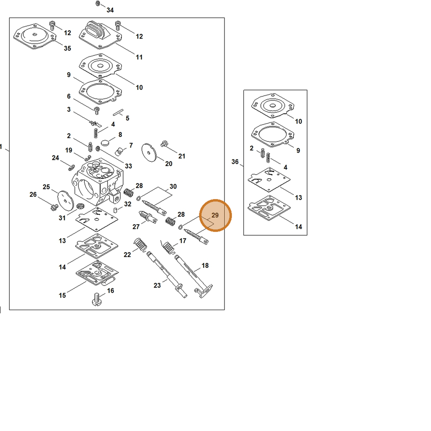STIHL part 1127-122-6701 — IPL diagram snippet (6x zoom, amber highlight)