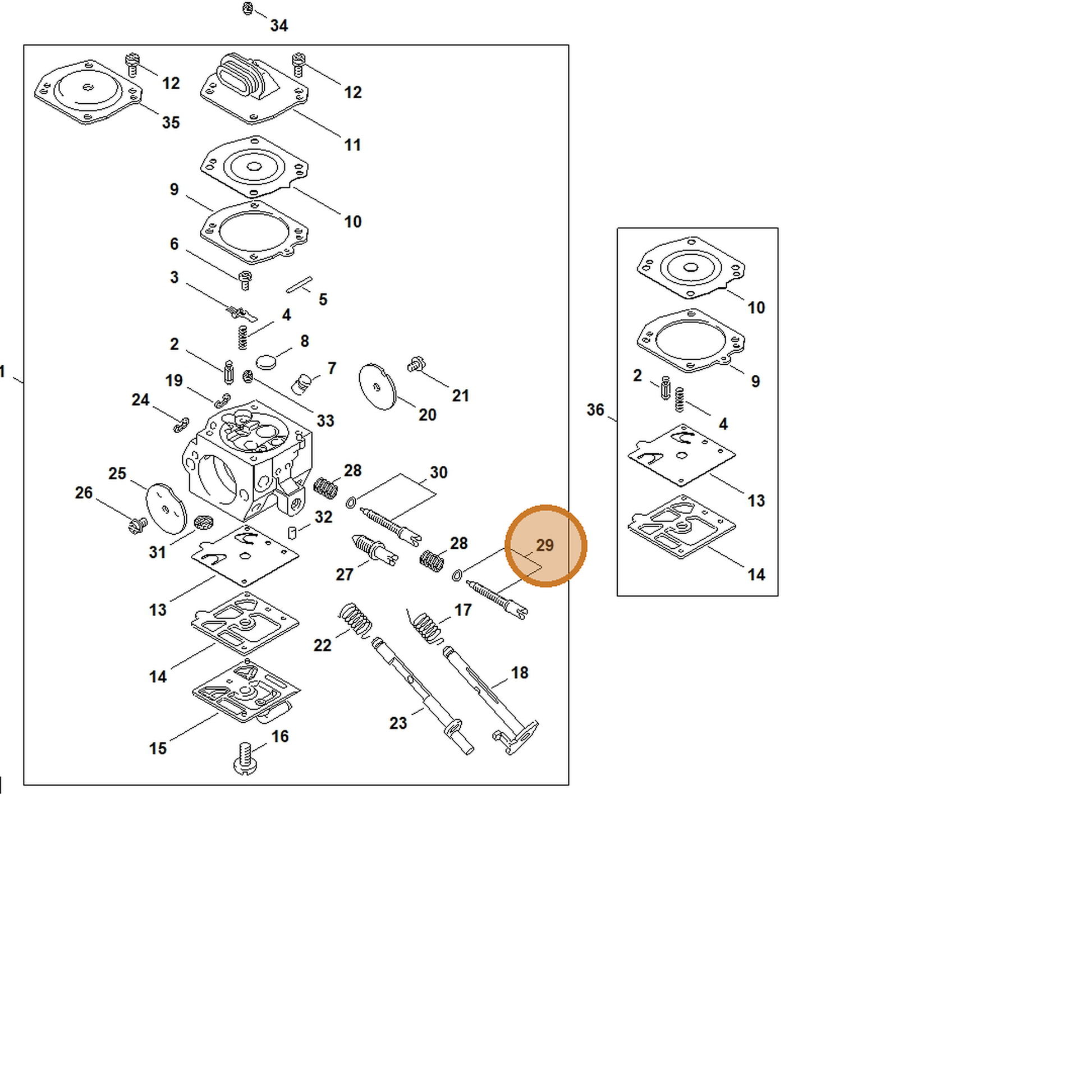STIHL part 1127-122-6701 — IPL diagram snippet (6x zoom, amber highlight)