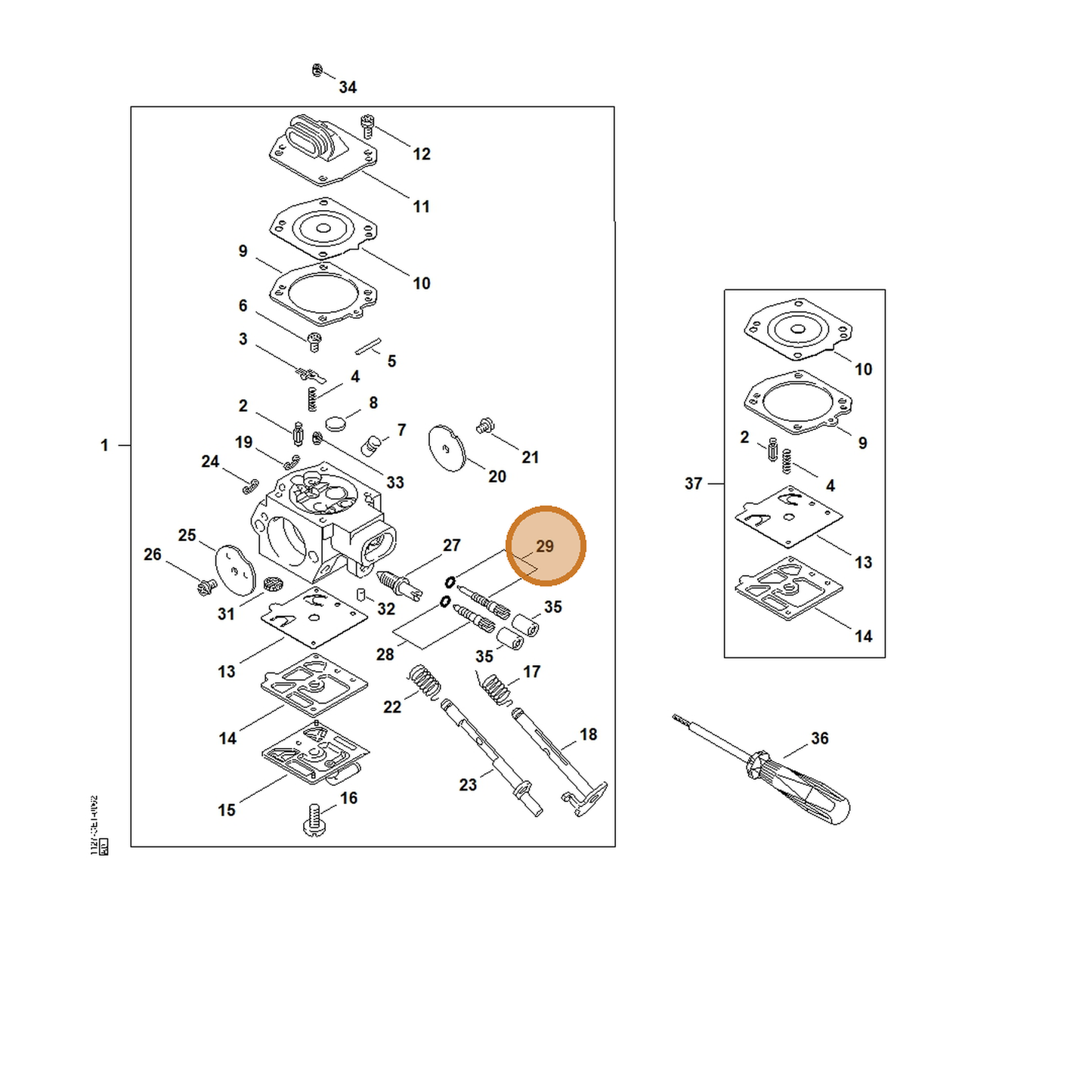 STIHL part 1127-122-6800 — IPL diagram snippet (6x zoom, amber highlight)