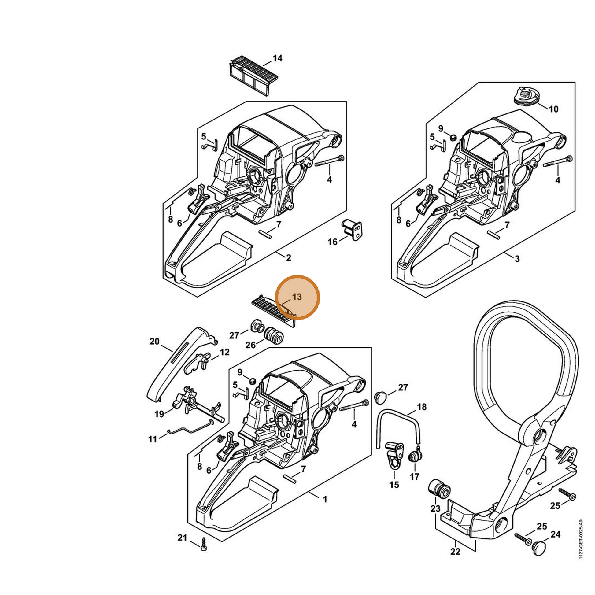 STIHL part 1127-124-1501 — IPL diagram snippet (6x zoom, amber highlight)