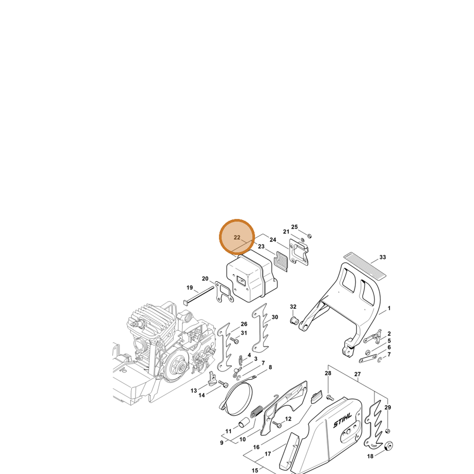 STIHL part 1127-140-0607 — IPL diagram snippet (6x zoom, amber highlight)